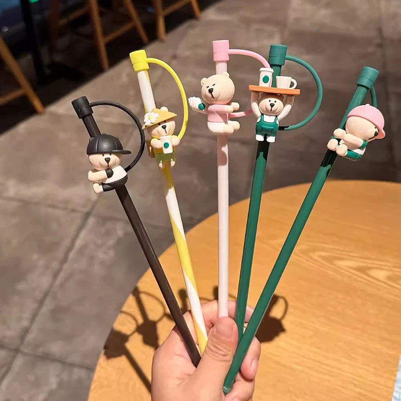 1PC Cute Cartoon Silicone Straw Cover & Reusable Straw – Splash-Proof Tumbler Accessories (7–8mm, 40oz)