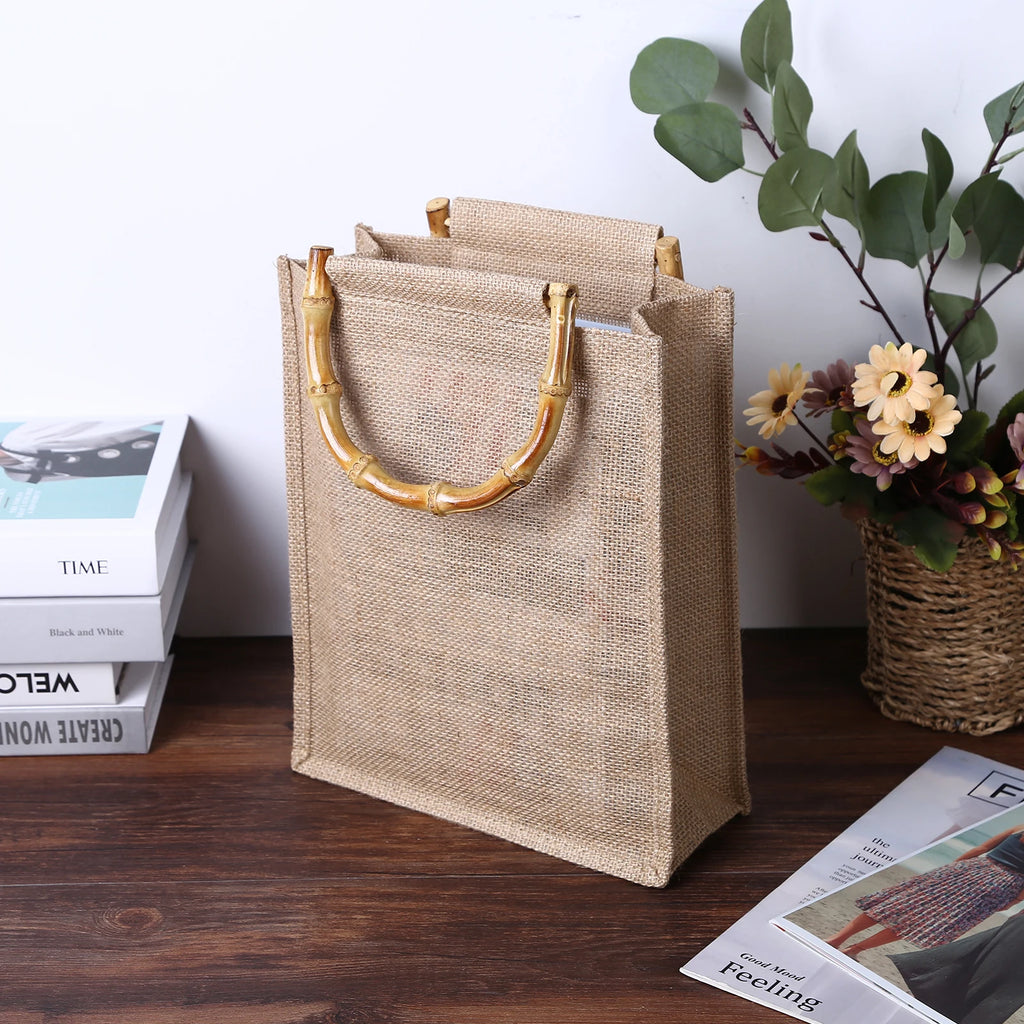 Eco-Friendly Jute Tote Bag with Bamboo Handles
